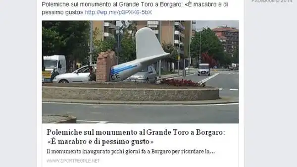 E' diventato un vero e proprio caso quello legato al nuovo monumento inaugurato pochi giorni fa a Borgaro per ricordare la tragedia di Superga che pose fine all'era del Grande Torino.