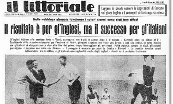 Inghilterra-Italia 3-2 (1934). In inferiorità numerica per l'infortunio di Monti, gli Azzurri se la giocarono. Due reti di Meazza non bastarono a completare la rimonta, ma nacquero i Leoni di Highbury