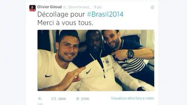 Giroud è il francese con più followers su Twitter, ma Pogba si sta avvicinando.