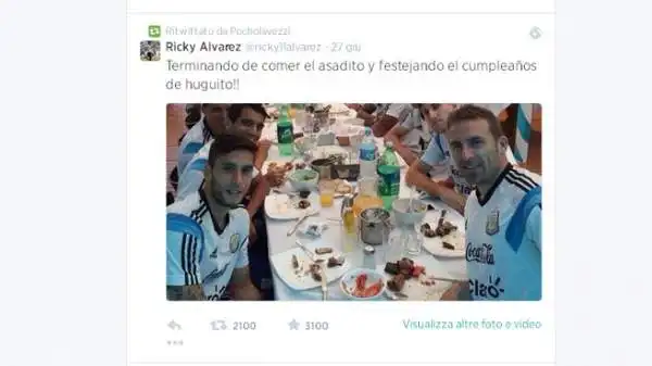 L'interista Alvarez a cena con i compagni della'Argentina.