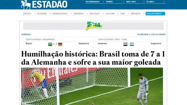 "Umiliazione storica: il Brasile si prende il 7-1 dalla Germania e subisce la peggior goleada della propria storia".