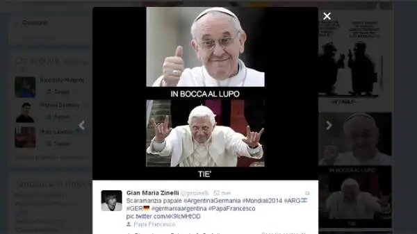 Su Twitter impazzano i fotomontaggi in vista di Germania-Argentina, già ribattezzata come "la finale dei papi".