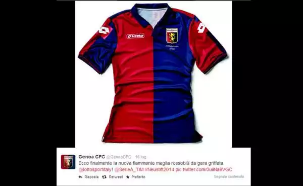 La nuova maglia del Genoa, tradizionalmente rossoblù.