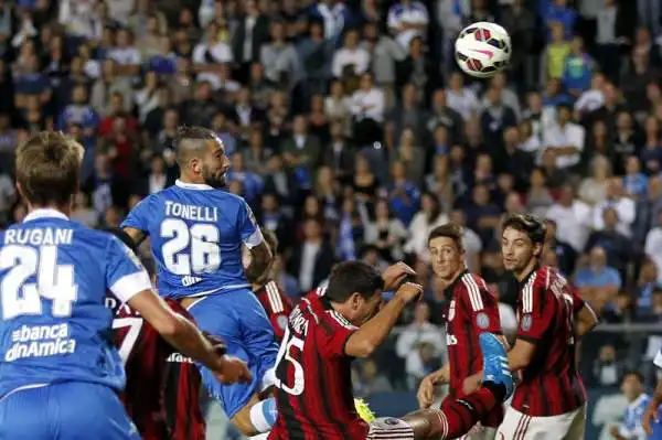 Torres gol, Milan salvo a Empoli: 2-2. I rossoneri rimontano le reti di Tonelli e Pucciarelli.