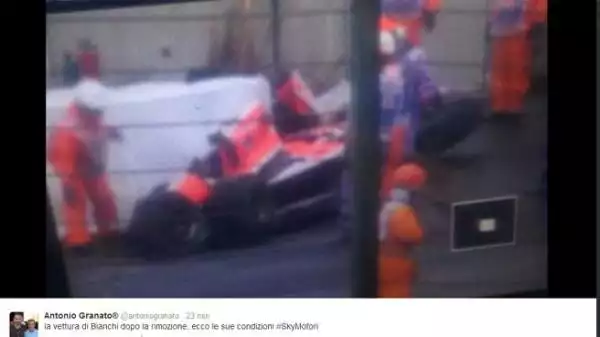 Durante il Gran Premio del Giappone, investito dal tifone Phanfone, Jules Bianchi si è schiantato sotto la gru che stava già recuperando la macchina di Sutil.