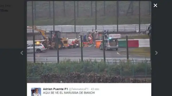 Durante il Gran Premio del Giappone, investito dal tifone Phanfone, Jules Bianchi si è schiantato sotto la gru che stava già recuperando la macchina di Sutil.