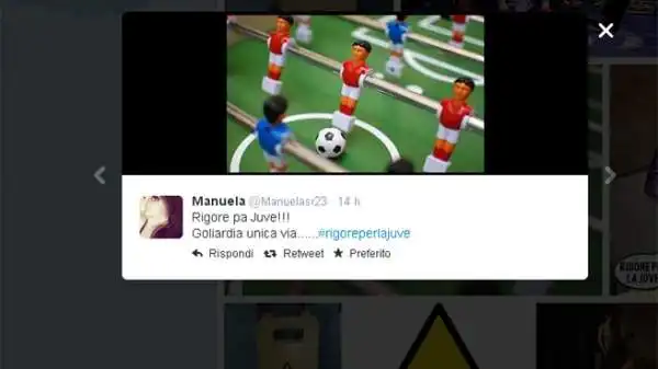 Spopolano su Twitter i fotomontaggi su rigori a favore della Juventus ed è nata anche un'apposita pagina Facebook.