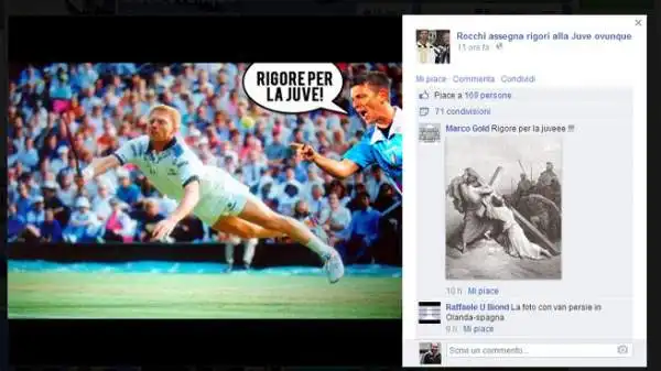 Spopolano su Twitter i fotomontaggi su rigori a favore della Juventus ed è nata anche un'apposita pagina Facebook.