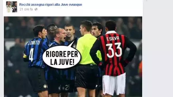 Spopolano su Twitter i fotomontaggi su rigori a favore della Juventus ed è nata anche un'apposita pagina Facebook.