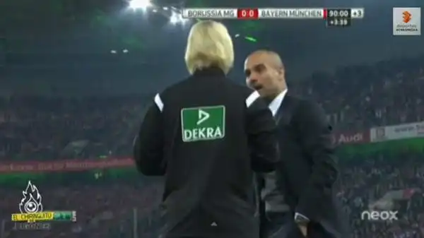 L'allenatore dei bavaresi, Pep Guardiola, ha infatti discusso animatamente con il quarto ufficiale dell'arbitro, una donna.