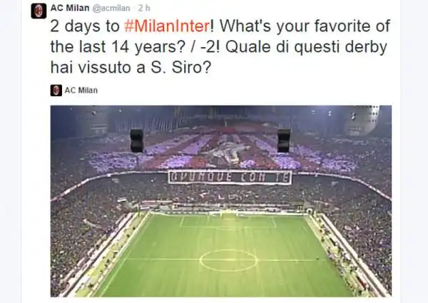 Tra nostalgia, ricordi e sfottò tra cugini, il derby della Madonnina nel 2014 si gioca su twitter, con continui botta e risposta tra le due sponde del Naviglio.