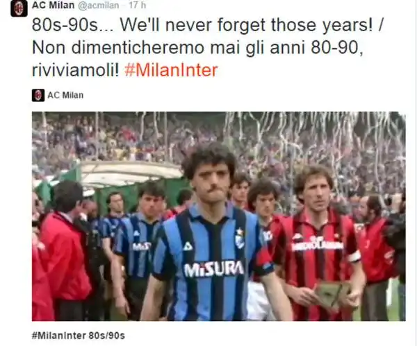 Tra nostalgia, ricordi e sfottò tra cugini, il derby della Madonnina nel 2014 si gioca su twitter, con continui botta e risposta tra le due sponde del Naviglio.