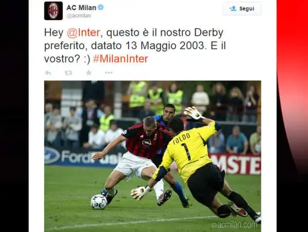 Tra nostalgia, ricordi e sfottò tra cugini, il derby della Madonnina nel 2014 si gioca su twitter, con continui botta e risposta tra le due sponde del Naviglio.