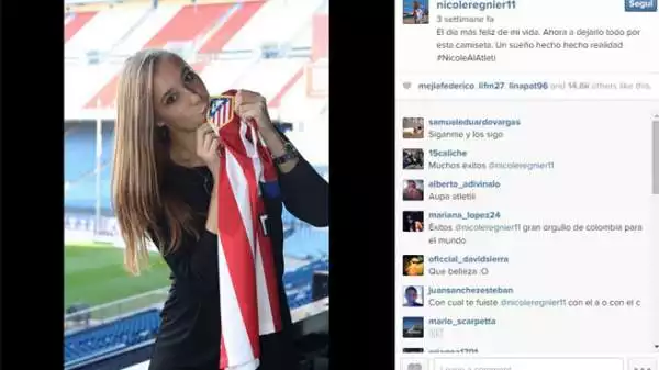 Nicole Regnier è felicissima di essere approdata all'Atletico Madrid, squadra per cui ha giocato anche il suo connazionale e idolo Radamel Falcao.