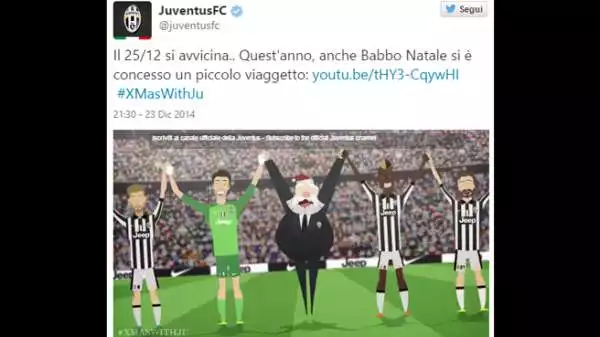 La Juventus, in un video pubblicato per le feste, ha anche ospitato Babbo Natale a Vinovo e allo Stadium.