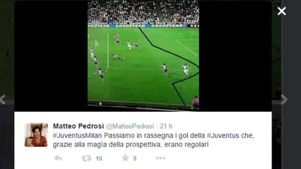 Dopo le polemiche post Juventus-Milan, spopolano su Twitter i fotomontaggi e le lezioni di prospettiva a Galliani.