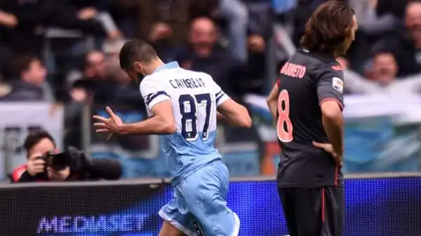 Gioia e dolore per Antonio Candreva dopo il gol della vittoria al Palermo. Il giocatore biancoceleste, a segno con uno splendido destro da fuori area, è andato a esultare sotto la Curva Nord.