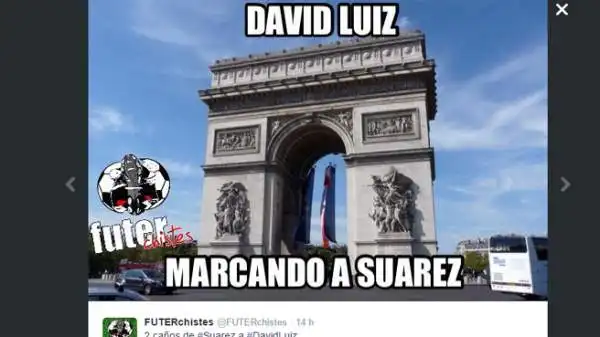 Dopo i due tunnel decisivi subiti da Luis Suarez in Psg-Barcellona, la rete deride a suon di fotomontaggi David Luiz.