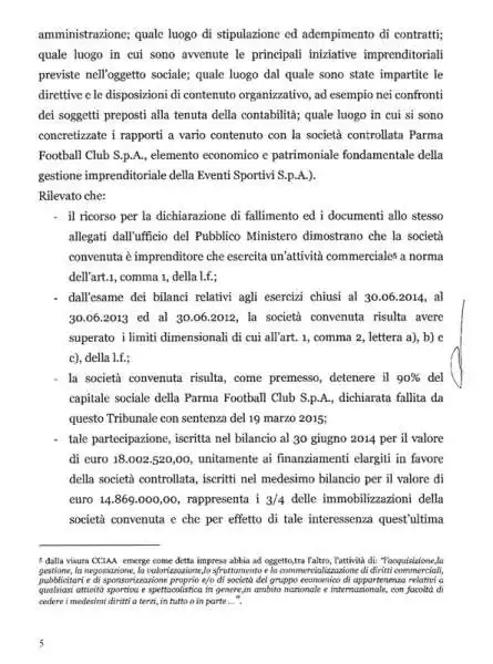 Anche "Eventi Sportivi S.p.A" è fallita. L'ex controllante del Parma FC, ancora in mano a Manenti, è arrivata al capolinea per decisione del giudice Rogato.