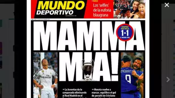 Anche Mundo Deportivo sottolinea l'impresa con un'esclamazione tipicamente italiana: "Mamma mia!".