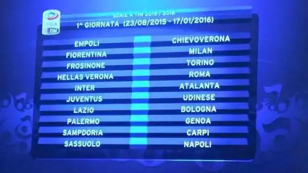 Juve-Udinese, Verona-Roma, Inter-Atalanta e soprattutto Fiorentina-Milan. Questi i big match della prima giornata della serie A 2015-2016, che scatta il 22 e 23 agosto 2015.