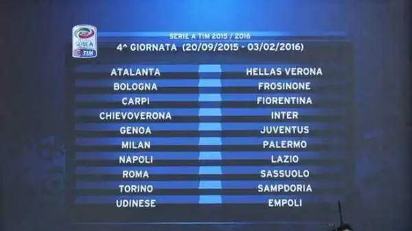 Napoli-Lazio, dall'ultima giornata della scorsa stagione, si sposta alla quarta, il 20 settembre. Nello stesso turno Genoa-Juventus e Milan-Palermo.