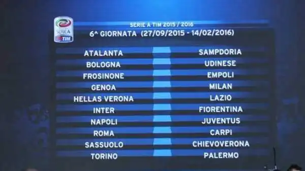 Il 27 settembre si riparte con una sempre infuocata Napoli-Juventus. Ma i big match non mancano: ci sono anche Inter-Fiorentina, Genoa-Milan e Verona-Lazio.