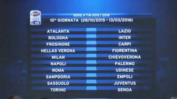 Decima giornata infrasettimanale: il 28 ottobre la Juventus gioca sul campo del Sassuolo, l'Inter su quello del Bologna. Roma-Udinese, Napoli-Palermo e Milan-Chievo altre sfide interessanti.