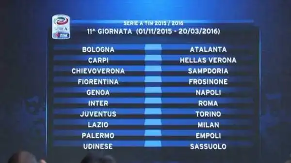 Il primo novembre l'undicesima giornata: tempo di derby di Torino, con la Juventus in casa. Incrocio sull'asse Milano-Roma: si giocano Inter-Roma e Lazio-Milan.