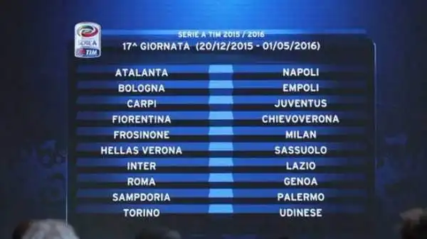 Le tifoserie sono gemellate, ma in campo sarà battaglia: Inter-Lazio. Le matricole Carpi e Frosinone ospitano Juve e Milan. Attesa anche per Atalanta-Napoli e Roma-Genoa.