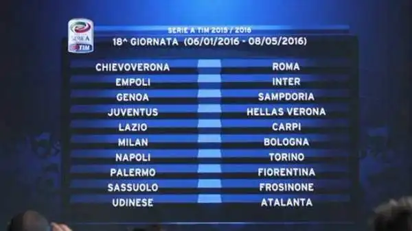 Il 6 gennaio, l'Epifania, è la volta del derby di Genoa (lamentele di Ferrero e Preziosi). Le altre della diciottesima: Chievo-Roma, Empoli-Inter, Juve-Verona, Napoli-Toro e Bologna-Milan.