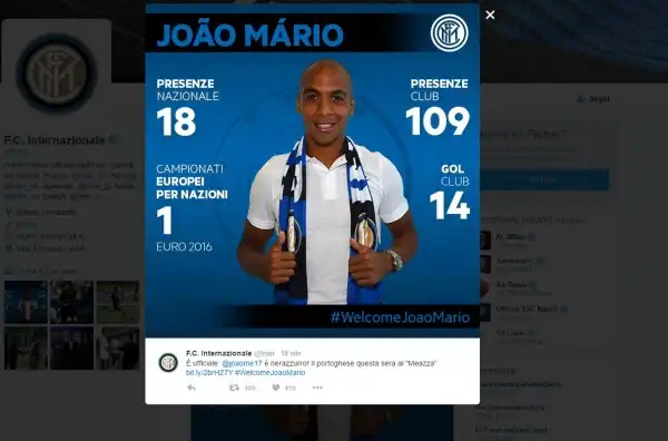 Joao Mario (dallo Sporting Lisbona all'Inter). Uno dei colpi in extremis della nuova proprietà cinese dell'Inter. Campione d'Europa, De Boer si aspetta grandi cose da lui.