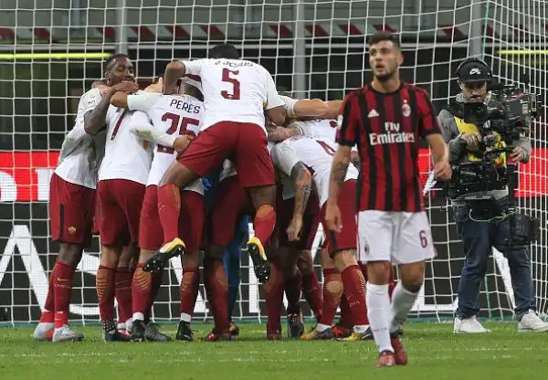 Roma, uno-due devastante: il Milan crolla. I giallorossi domano un buon Diavolo con le reti nella ripresa di Dzeko e Florenzi.