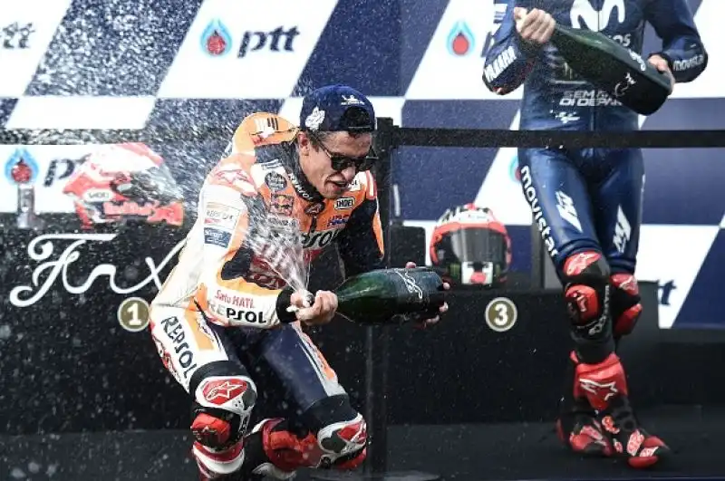 Sul podio ocn il Campione del Mondo e il Ducatista anche Maverick Vinales. Quarto Valentino Rossi.
