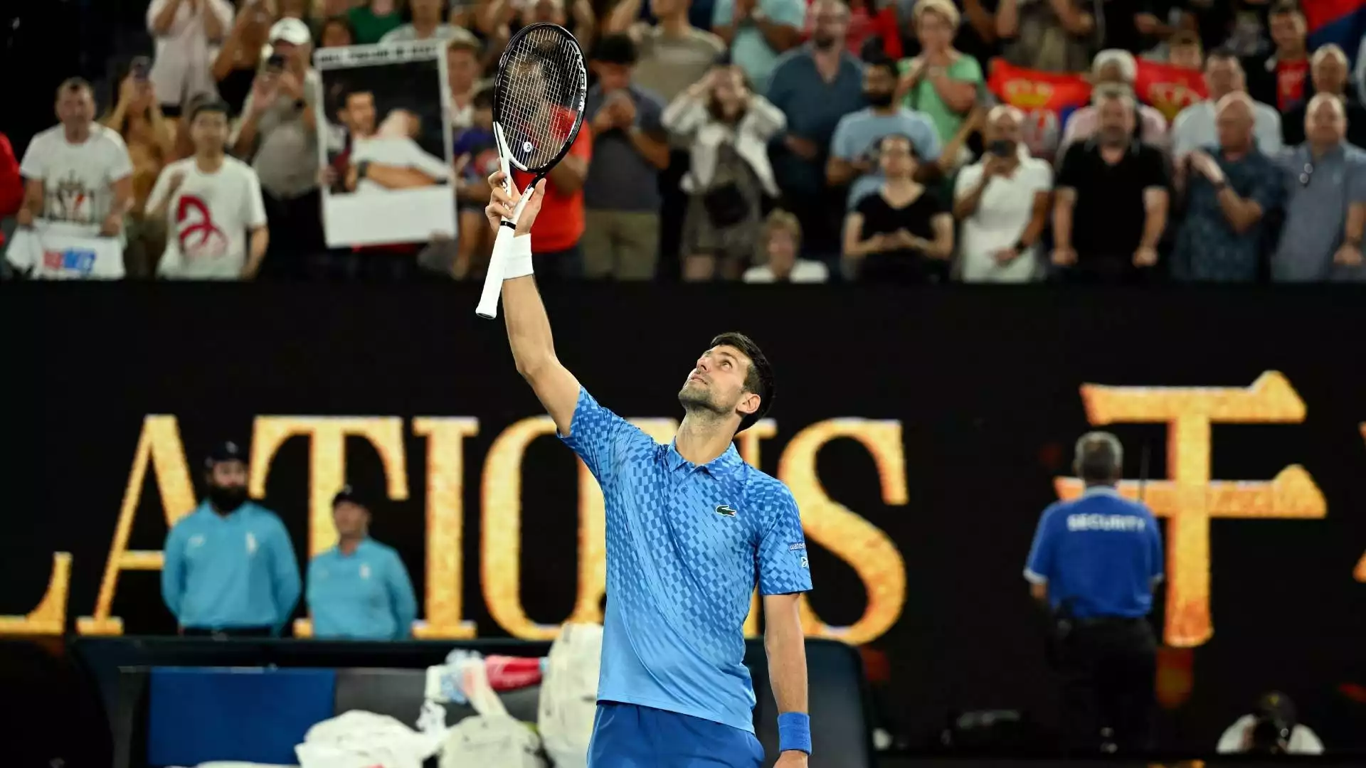 Novak Djokovic dopo la vittoria sull'australiano