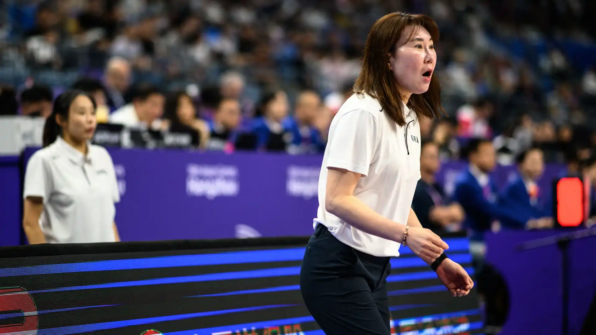 Jung Sun Min, l'allenatrice delle sudcoreane, ha spronato le sue giocatrici a dare il massimo