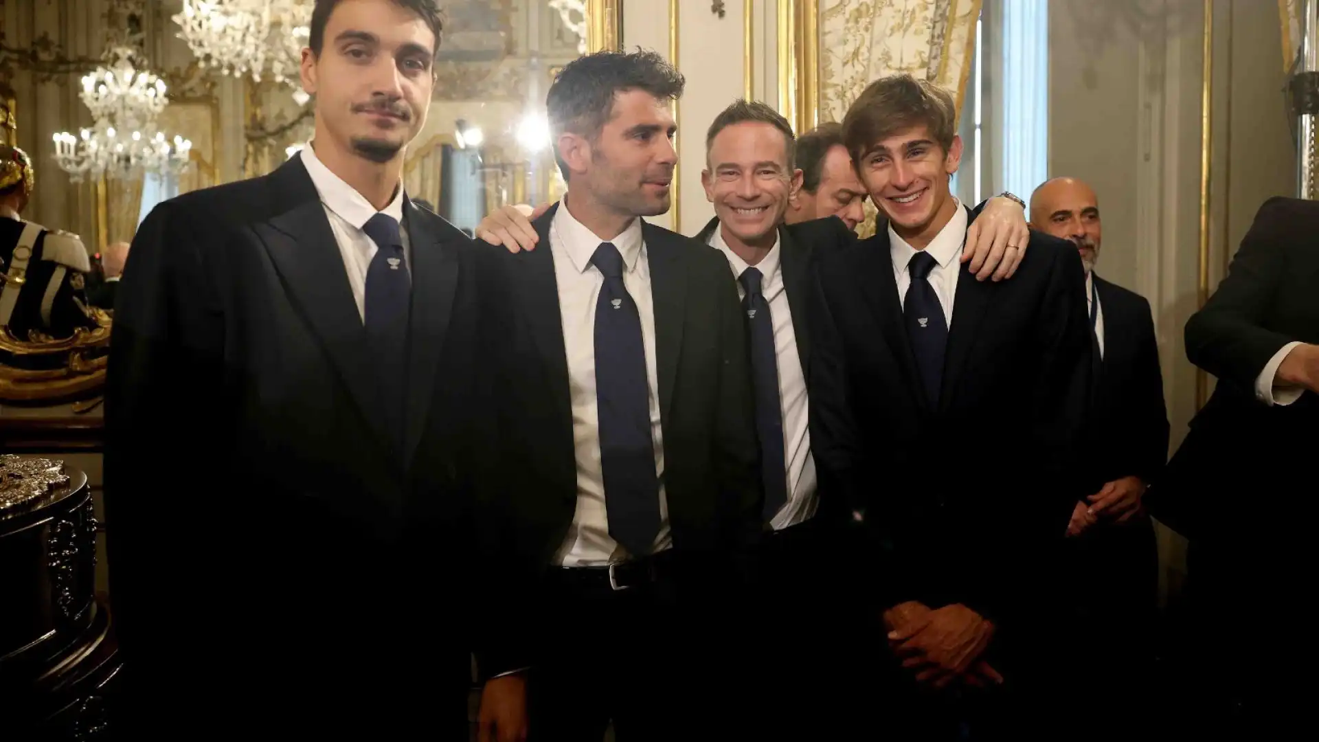 Jannik Sinner ospite del presidente della Repubblica, Sergio Mattarella, insieme agli altri componenti della Nazionale italiana che lo scorso dicembre ha conquistato la Coppa Davis.