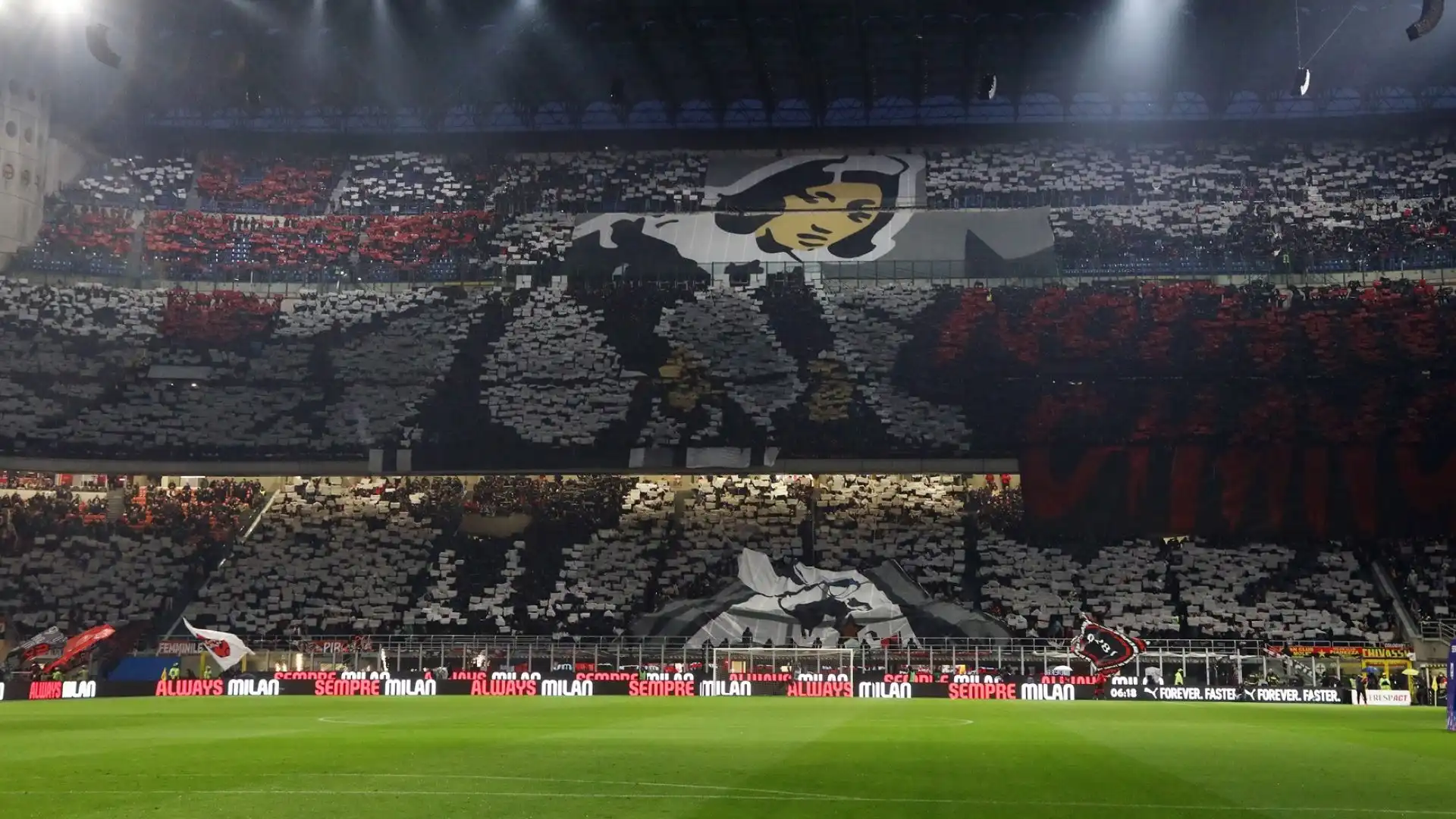 Coreografie da grande derby: i tifosi di Milan e Inter si sono confrontati prima del via della stracittadina