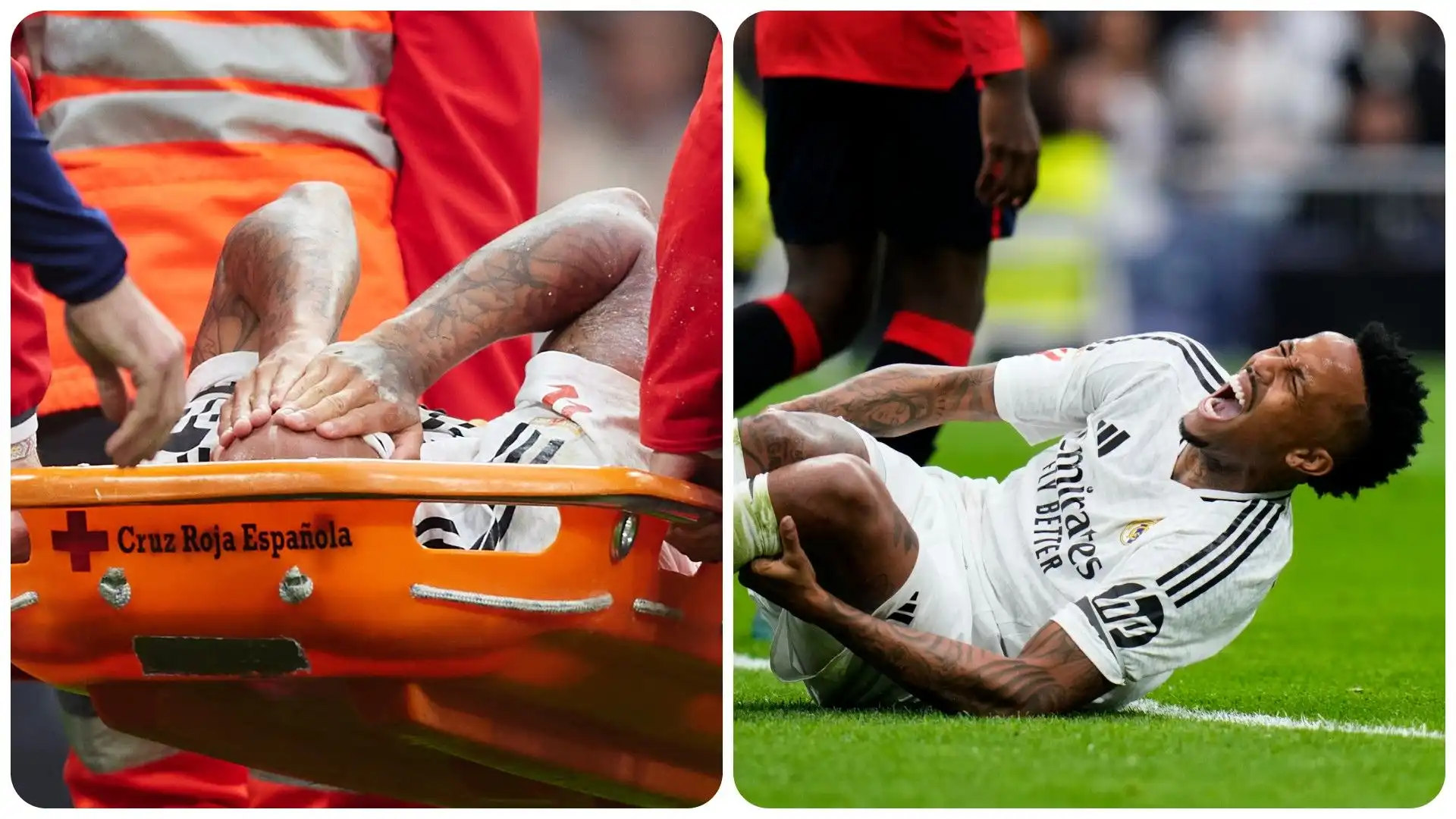 Real Madrid, lacrime e disperazione: le foto del tremendo infortunio di Militao