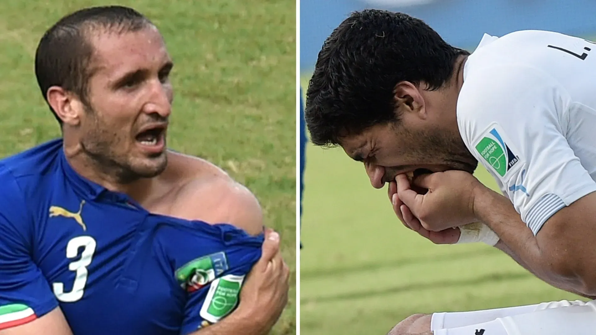 Luis Suarez come Mike Tyson: le foto del celebre morso a Chiellini